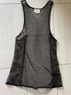 Black Sacred Hawk Fishnet Tank Cover-Up/festival tank dress
